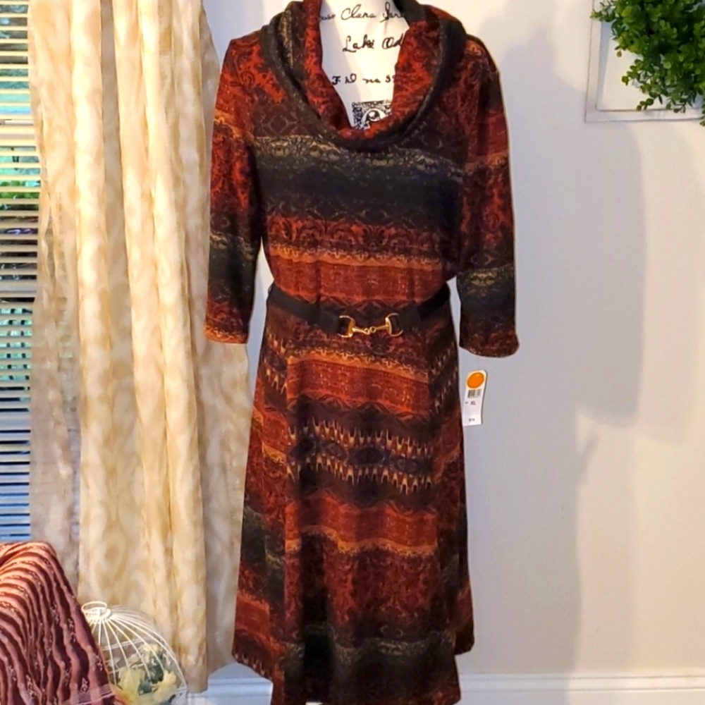 Robbie Bee Aztec flared bottom dress NWT